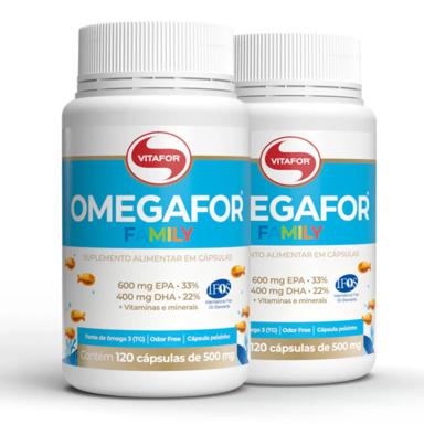 KIT 2 ÔMEGAFOR FAMILY ÔMEGA 3 VITAFOR 120 CáPSULAS