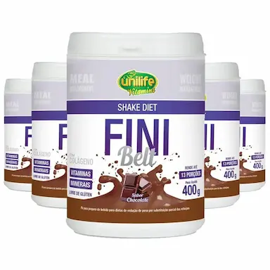 KIT 5 SHAKE DIET COM COLáGENO FINI BELT UNILIFE 400G CHOCOLATE