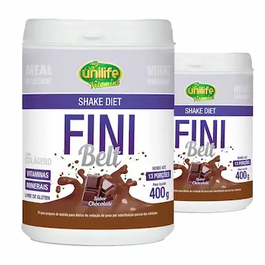 KIT 2 SHAKE DIET COM COLáGENO FINI BELT UNILIFE 400G CHOCOLATE
