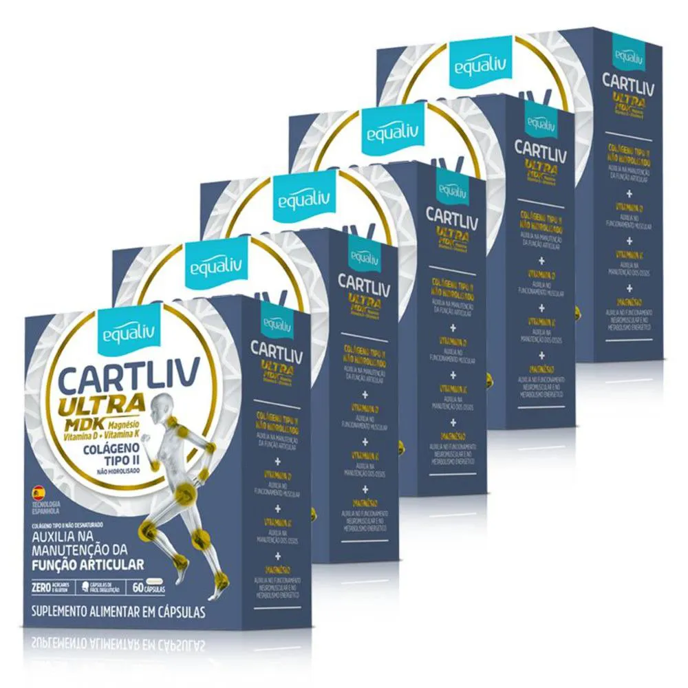 Kit 5 Cartliv Ultra MDK Colágeno Tipo 2 Equaliv 60 Cápsulas
