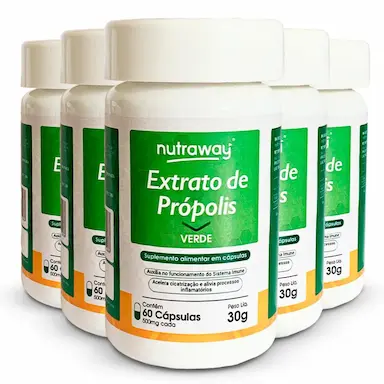 KIT 5 EXTRATO DE PRóPOLIS VERDE NUTRAWAY 60 CáPSULAS