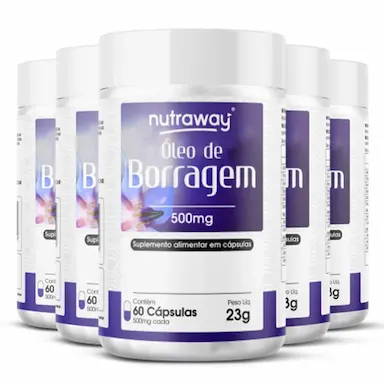 KIT 5 ÓLEO DE BORRAGEM NUTRAWAY 500MG 60 CáPSULAS
