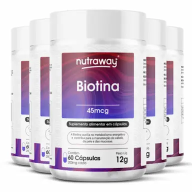 KIT 5 BIOTINA 200MG NUTRAWAY 60 CáPSULAS