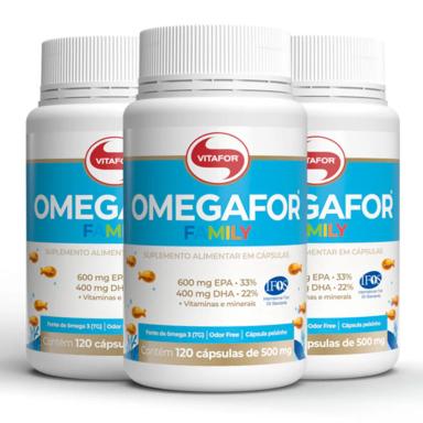 KIT 3 ÔMEGAFOR FAMILY ÔMEGA 3 VITAFOR 120 CáPSULAS