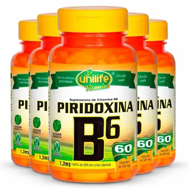 KIT 5 VITAMINA B6 PIRIDOXINA 60 CáPSULAS UNILIFE