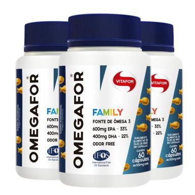 KIT 3 ÔMEGAFOR FAMILY ÔMEGA 3 VITAFOR 60 CáPSULAS