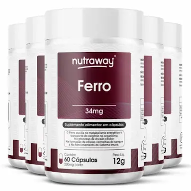 KIT 5 FERRO NUTRAWAY 34 MG 60 CáPSULAS