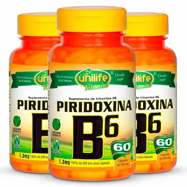 KIT 3 VITAMINA B6 PIRIDOXINA 60 CáPSULAS UNILIFE