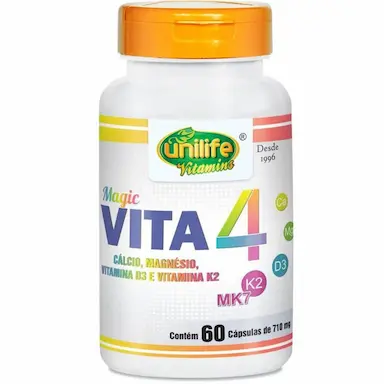 VITA 4 CáLCIO MAGNéSIO VITAMINA D E K2 UNILIFE 60 CáPSULAS