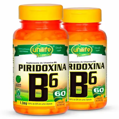 KIT 2 VITAMINA B6 PIRIDOXINA 60 CáPSULAS UNILIFE