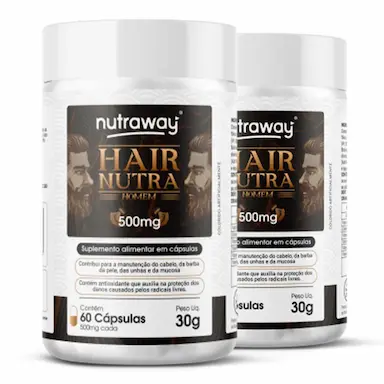 KIT 2 HAIR NUTRA HOMEM NUTRAWAY 500 MG 60 CáPSULAS