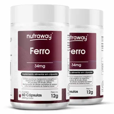 KIT 2 FERRO NUTRAWAY 34 MG 60 CáPSULAS
