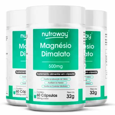 KIT 3 MAGNéSIO DIMALATO NUTRAWAY 60 CáPSULAS