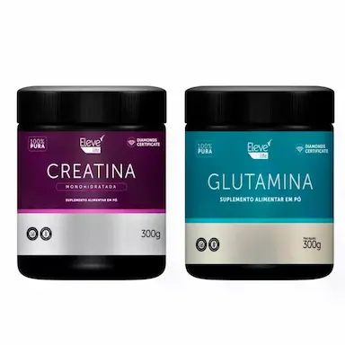 KIT CREATINA 300G - 100% PURA E GLUTAMINA 300G - ELEVE LIFE + E-BOOK