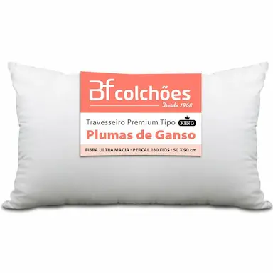 TRAVESSEIRO KING PREMIUM DE FIBRA CONFORTO EXTRA TIPO PLUMA DE GANSO ECOLóGICA 50X90 BF COLCHõES BRANCO