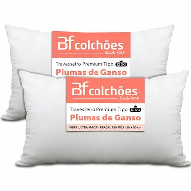 KIT 2 TRAVESSEIROS KING PREMIUM DE FIBRA CONFORTO EXTRA TIPO PLUMA DE GANSO ECOLóGICA 50X90 BF COLCHõES BRANCO
