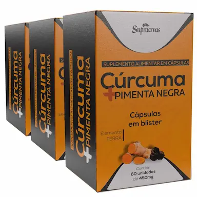 KIT COM 3 - CúRCUMA + PIMENTA PRETA - 60 CAPS DE 550MG - BLISTER - SUPRA ERVAS