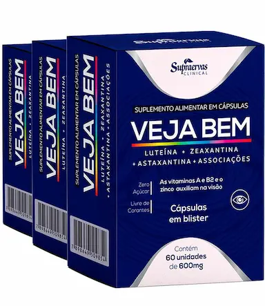 KIT COM 3 - VEJA BEM (LUTEíNA+ZEAXANTINA+ASTAXANTINA+ASSOC) - 60 CAPS - BLISTER - 600MG - SUPRA ERVAS