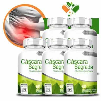 KIT COM 5 POTES CASCARA SAGRADA 500MG 60 CáPSULAS