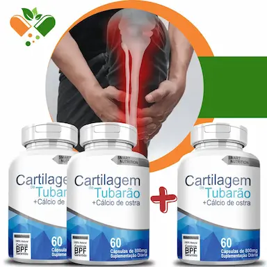 COMPRE 2 LEVE 3 POTES CARTILAGEM DE TUBARãO C/ CáLCIO DE OSTRA 800MG 60 CáPSULAS