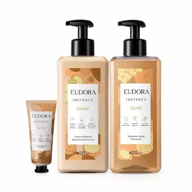 COMBO INSTANCE KARITé: LOçãO CORPORAL 400ML + SABONETE LíQUIDO 400ML + CREME DE MãOS 30G