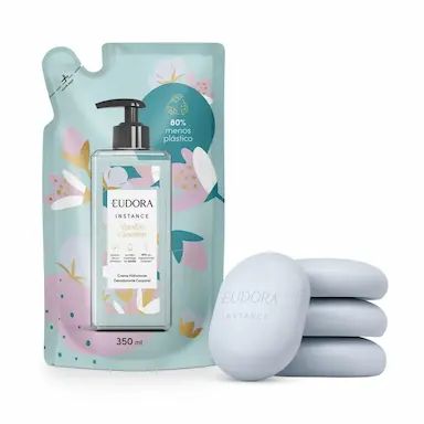 COMBO INSTANCE ALGODãO E JASMIM: SABONETE EM BARRA 4X80G + REFIL LOçãO CORPORAL 350ML