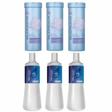 KIT WELLA BLONDOR 3 Pó DESCOLORANTE 400G E 3 OXIGENADAS 30V 1L