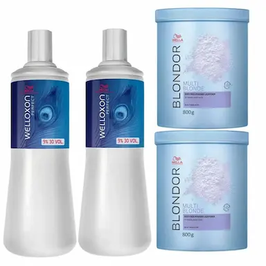 KIT WELLA BLONDOR Pó DESCOLORANTE OXIDANTE WELLOXON PERFECT 9% 30V (4 PRODUTOS)