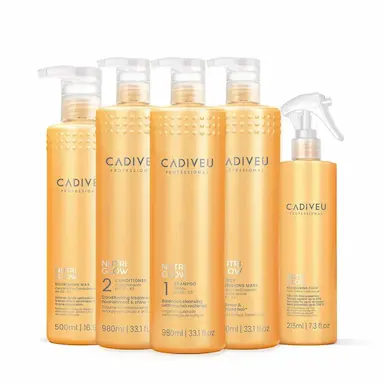 KIT CADIVEU PROFESSIONAL NUTRI GLOW SHAMPOO CONDICIONADOR MáSCARA CERA NUTRITIVA E FLUíDO (5 PRODUTOS)