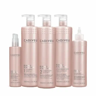 KIT CADIVEU REPAIR SOLUTION SHAMPOO SEM SULFATO CONDICIONADOR  MáSCARA LITRO SHOT E PROTEíNA (5 PRODUTOS)