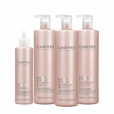 KIT CADIVEU REPAIR SOLUTION SHAMPOO SEM SULFATO CONDICIONADOR MáSCARA E SHOT (4 PRODUTOS)