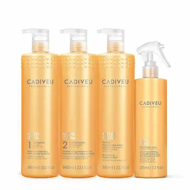 KIT CADIVEU PROFESSIONAL NUTRI GLOW SHAMPOO CONDICIONADOR MáSCARA LITRO E LEAVE-IN  (4 PRODUTOS)