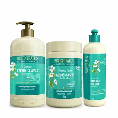 BIO EXTRATUS CACHOS E CRESPOS SHAMPOO 1L+BANHO DE CREME 1KG+FINALIZADOR 500ML