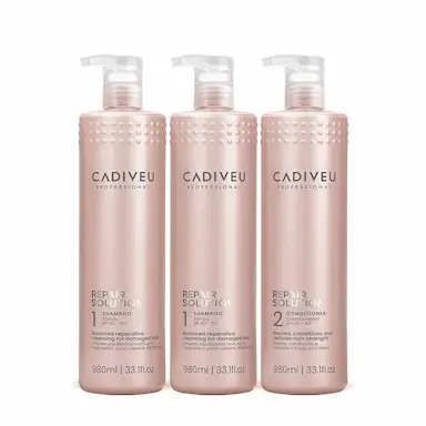 KIT CADIVEU REPAIR SOLUTION SHAMPOO SEM SULFATO E CONDICIONADOR LITRO (3 PRODUTOS)
