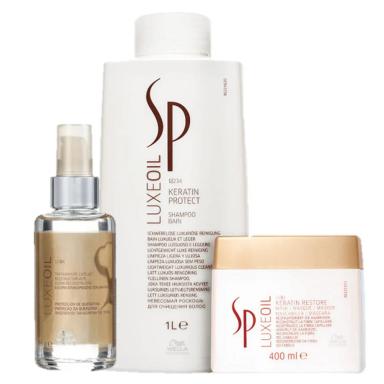 SP SYSTEM PROFESSIONAL LUXE OIL KERATIN RESTORE SHAMPOO 1L MASCARA 400ML E OLEO CAPILAR 100ML