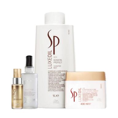 SP SYSTEM PROFESSIONAL LUXE OIL KERATIN PROTECT KIT SHAMPOO 1L MASCARA 400ML OLEO CAPILAR 30ML E LIQUID HAIR 100ML