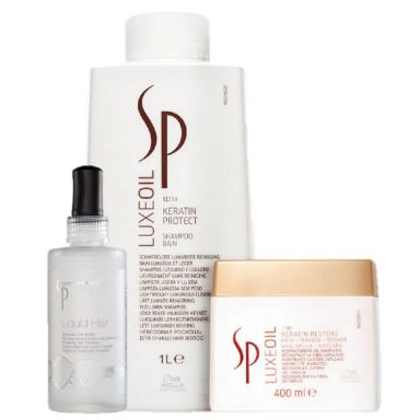 SP SYSTEM PROFESSIONAL LUXE OIL KERATIN RESTORE KIT SHAMPOO 1L MASCARA 400ML E LIQUID HAIR 100ML