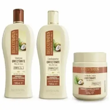 BIO EXTRATUS UMECTANTE ÓLEO DE COCO (SHAMPOO+CONDICIONADOR+BANHO DE CREME 500G)