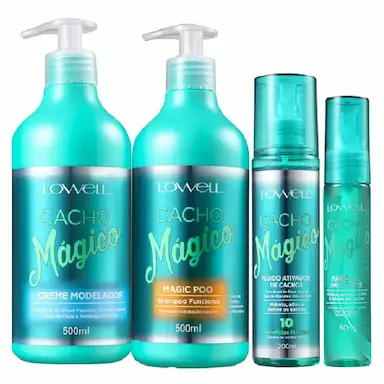 LOWELL CACHO MAGICO SHAMPOO 500G CREME MODELADOR 500G FLUIDO 200ML E OLEO 60ML
