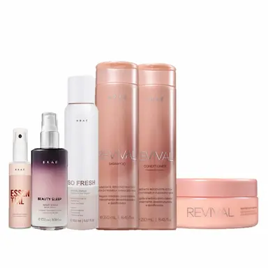 KIT BRáE REVIVAL DUO 250ML MASCARA 200G MINI ESSENTIAL 60ML BEAUTY SLEEP 100ML E SO FRESH 150ML