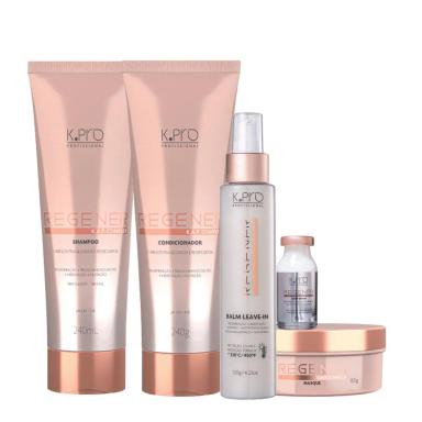 KIT K.PRO PROFISSIONAL REGENéR SHAMPOO CONDICIONADOR MáSCARA LEAVE-IN  AMPOLA (5 PRODUTOS)
