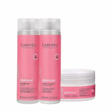 KIT CADIVEU PROFISSIONAL ESSENTIALS GLAMOUR SHAMPOO CONDICIONADOR E MáSCARA (3 PRODUTOS)