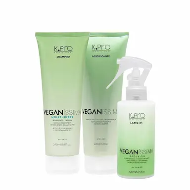 KIT K.PRO VEGANíSSIMA MOISTURIZER SHAMPOO ACIDIFICANTE E  ACQUA OIL SPRAY LEAVE-IN (3 PRODUTOS)
