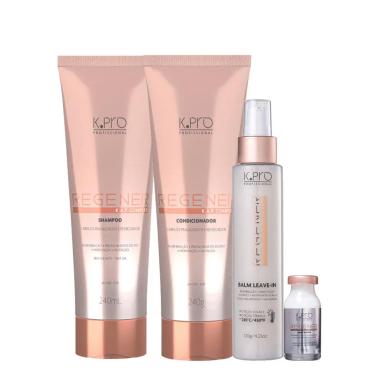 KIT K.PRO PROFISSIONAL REGENéR SHAMPOO CONDICIONADOR LEAVE-IN E AMPOLA (4 PRODUTOS)