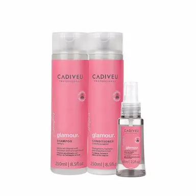 KIT CADIVEU PROFISSIONAL ESSENTIALS GLAMOUR SHAMPOO CONDICIONADOR E SéRUM (3 PRODUTOS)