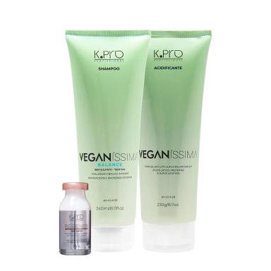 KIT K.PRO VEGANíSSIMA BALANCE SHAMPOO ACIDIFICANTE E REGENéR SHOT REPAIR AMPOLA (3 PRODUTOS)