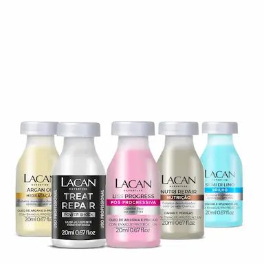 KIT LACAN ARGAN NUTRI SEMI DI LINO TREAT REPAIR E PóS PROGRESSIVA  AMPOLA DE TRATAMENTO (5 PRODUTOS)