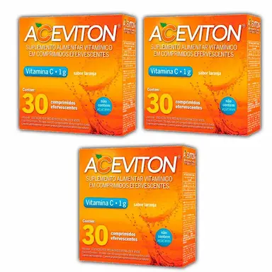 KIT 03 UNIDADES - ACEVITON VITAMINA C ,1G SABOR LARANJA COM 30 COMPRIMIDOS EFERVESCENTES