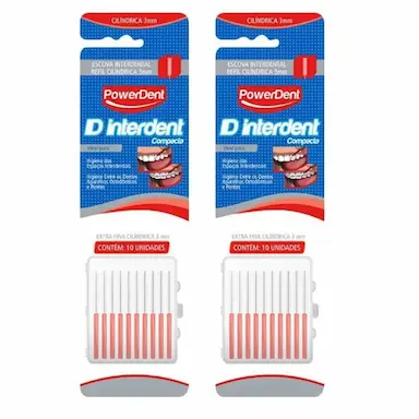 2 UN ESCOVA INTERDENTAL CILINDRICA EXTRA FINA 3MM POWERDENT