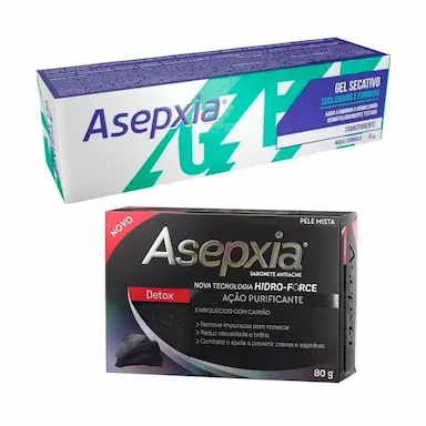 KIT ASEPXIA GEL SECATIVO E SABONETE DETOX CRAVOS E ESPINHAS